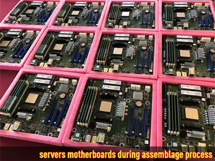 servers mothersboards during assemblage process
